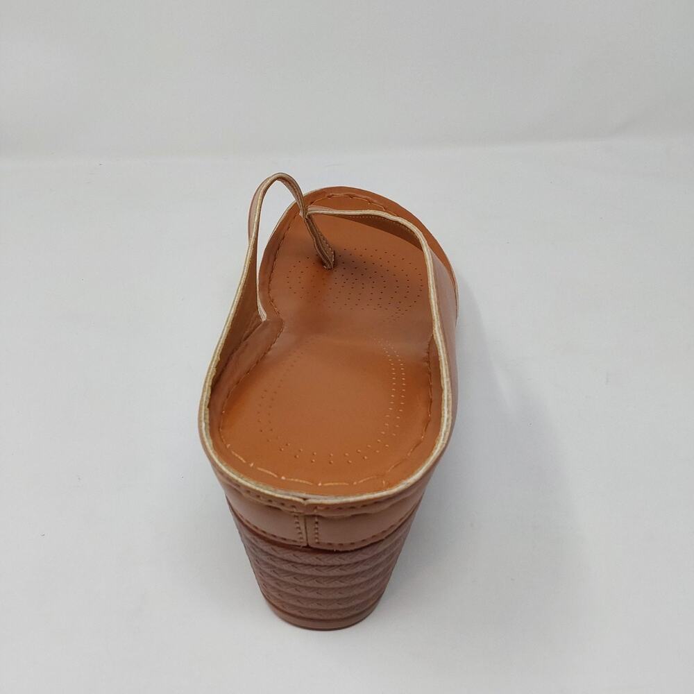 Women's Tan Brown Thong Mule Heels Slide Sandals Block Heel Size EU 43 Us 12 - Picture 8 of 15